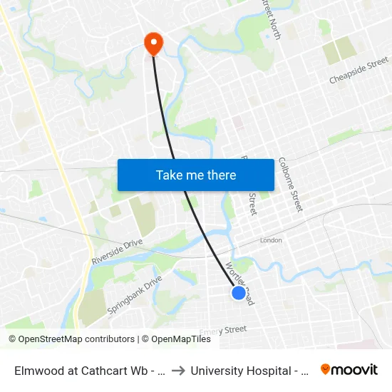 Elmwood at Cathcart Wb - #641 to University Hospital - LHSC map