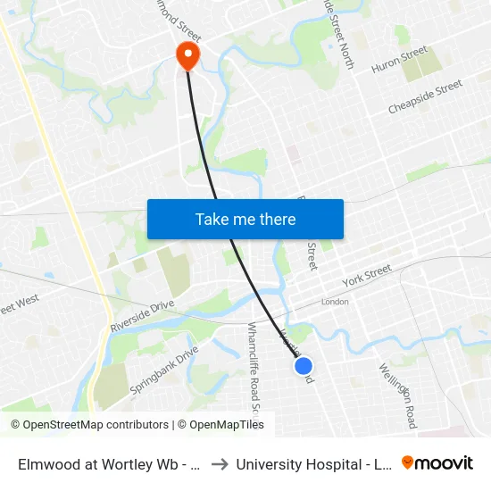 Elmwood at Wortley Wb - #643 to University Hospital - LHSC map