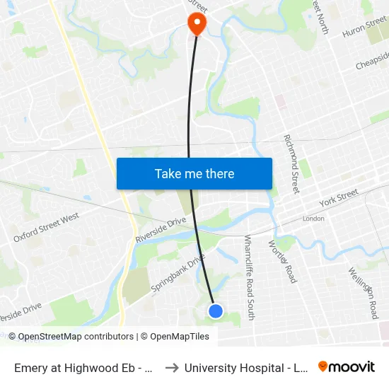 Emery at Highwood Eb - #644 to University Hospital - LHSC map