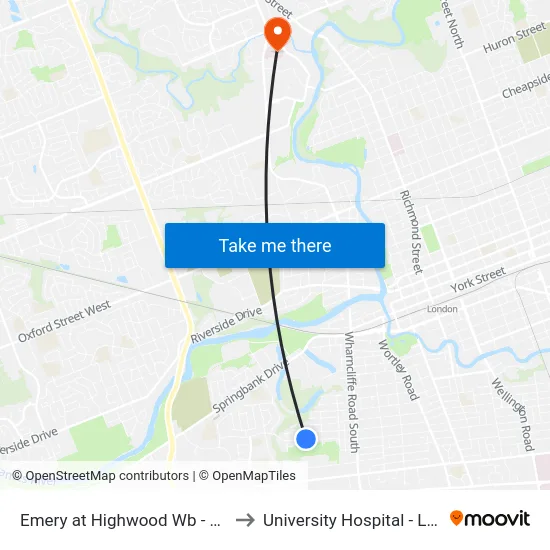 Emery at Highwood Wb - #645 to University Hospital - LHSC map