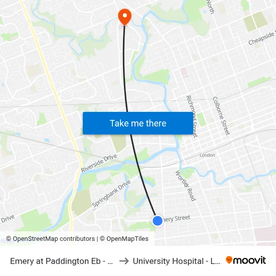 Emery at Paddington Eb - #646 to University Hospital - LHSC map