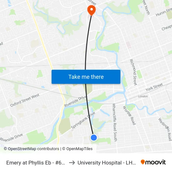 Emery at Phyllis Eb - #647 to University Hospital - LHSC map