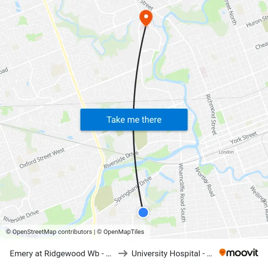 Emery at Ridgewood Wb - #2220 to University Hospital - LHSC map