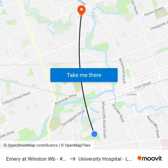 Emery at Winston Wb - #650 to University Hospital - LHSC map