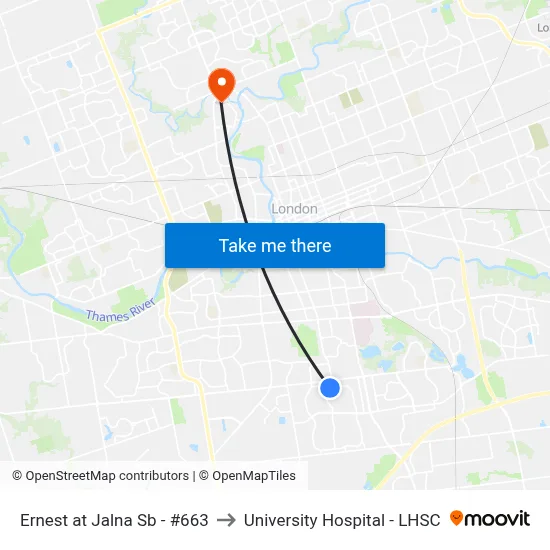 Ernest at Jalna Sb - #663 to University Hospital - LHSC map