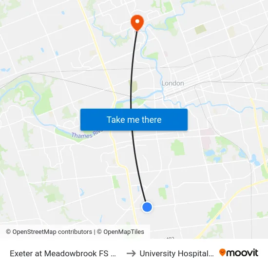 Exeter at Meadowbrook FS Wb - #2824 to University Hospital - LHSC map