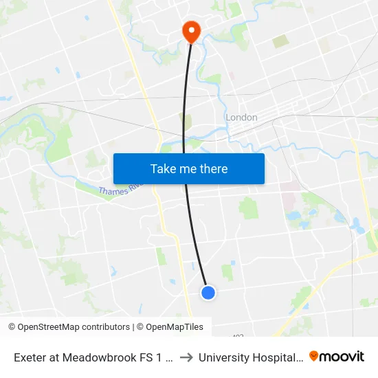 Exeter at Meadowbrook FS 1 Eb - #2825 to University Hospital - LHSC map