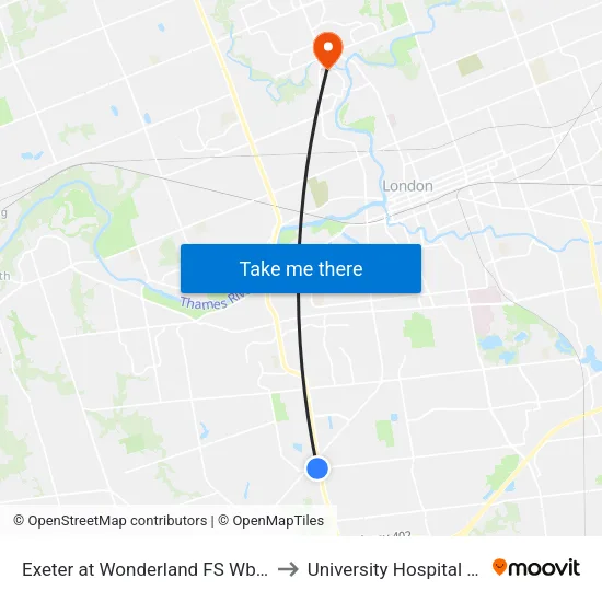 Exeter at Wonderland FS Wb - #2828 to University Hospital - LHSC map
