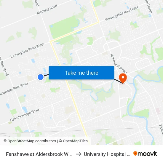 Fanshawe at Aldersbrook Wb - #2511 to University Hospital - LHSC map