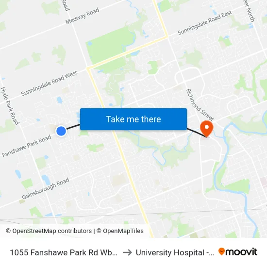 1055 Fanshawe Park Rd Wb - #2754 to University Hospital - LHSC map