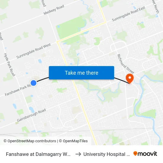 Fanshawe at Dalmagarry Wb - #2615 to University Hospital - LHSC map