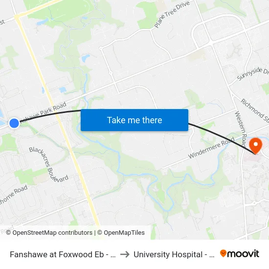 Fanshawe at Foxwood Eb - #2755 to University Hospital - LHSC map