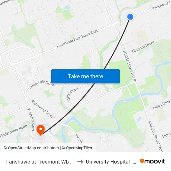 Fanshawe at Freemont Wb - #2830 to University Hospital - LHSC map