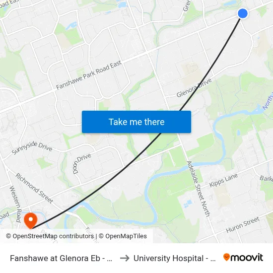 Fanshawe at Glenora Eb - #2469 to University Hospital - LHSC map