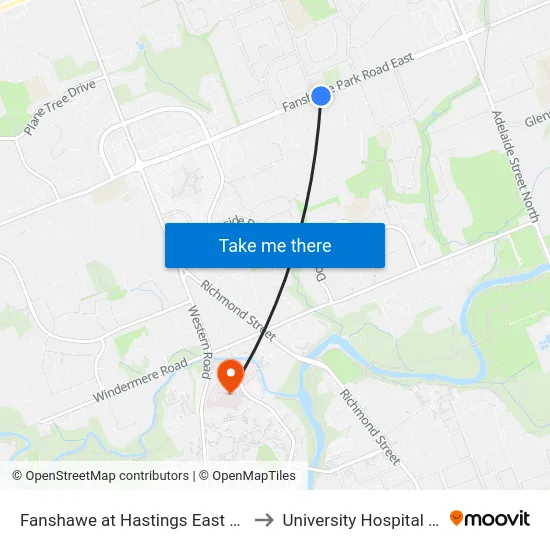 Fanshawe at Hastings East Eb - #695 to University Hospital - LHSC map
