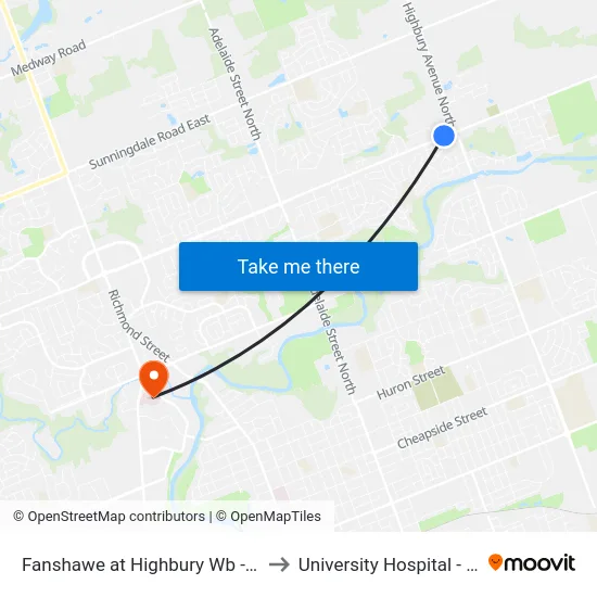 Fanshawe at Highbury Wb - #2704 to University Hospital - LHSC map