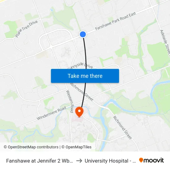 Fanshawe at Jennifer 2 Wb - #700 to University Hospital - LHSC map