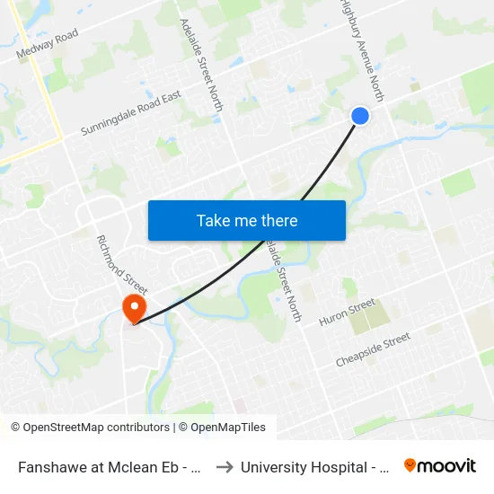 Fanshawe at Mclean Eb - #2732 to University Hospital - LHSC map