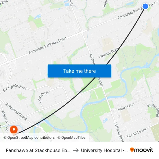 Fanshawe at Stackhouse Eb - #2470 to University Hospital - LHSC map