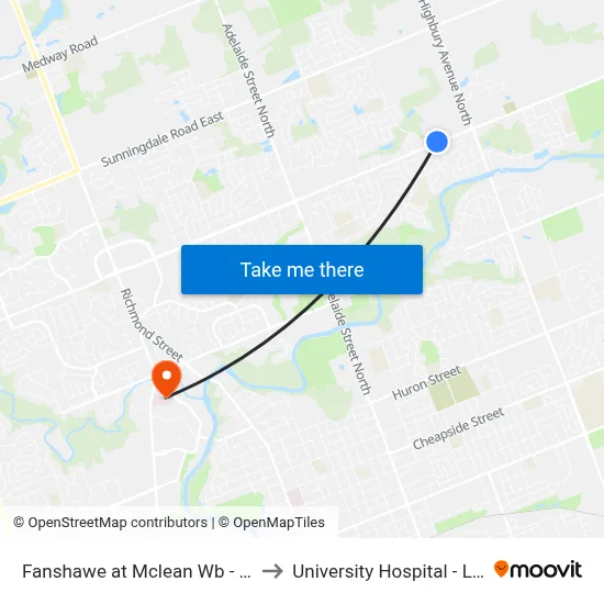Fanshawe at Mclean Wb - #703 to University Hospital - LHSC map