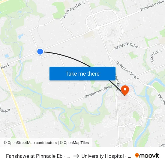 Fanshawe at Pinnacle Eb - #2514 to University Hospital - LHSC map