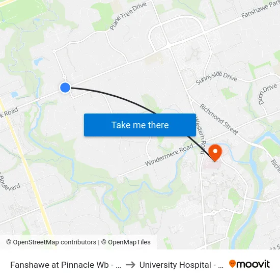 Fanshawe at Pinnacle Wb - #2515 to University Hospital - LHSC map