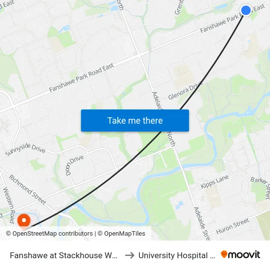 Fanshawe at Stackhouse Wb - #2734 to University Hospital - LHSC map