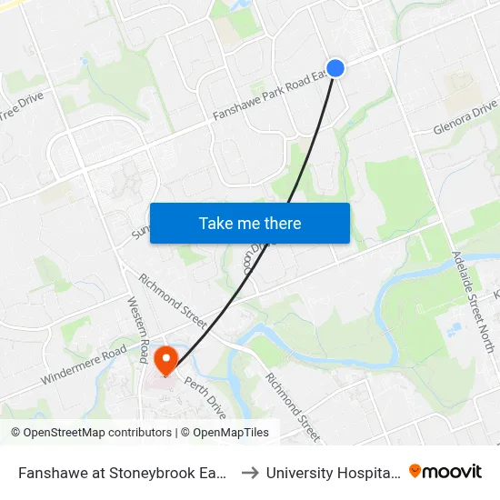 Fanshawe at Stoneybrook East Wb - #712 to University Hospital - LHSC map