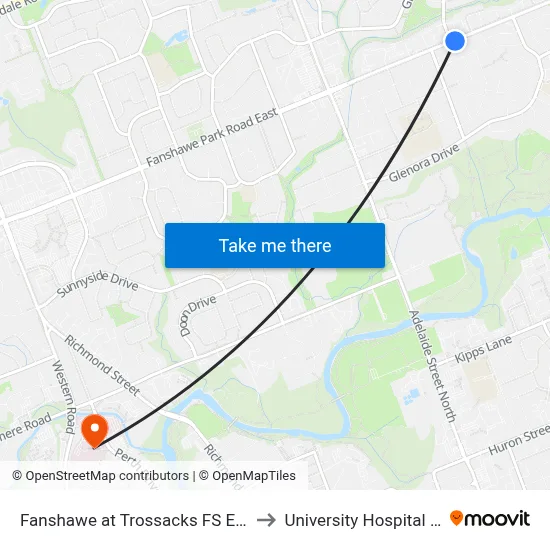 Fanshawe at Trossacks FS Eb - #2833 to University Hospital - LHSC map
