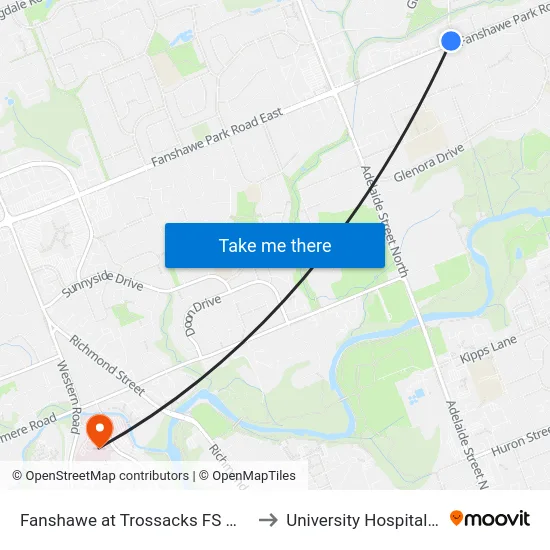 Fanshawe at Trossacks FS Wb - #2834 to University Hospital - LHSC map