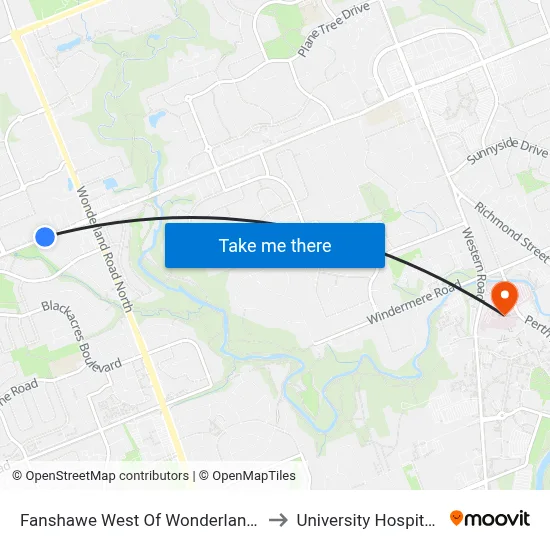 Fanshawe West Of Wonderland Wb - #2756 to University Hospital - LHSC map