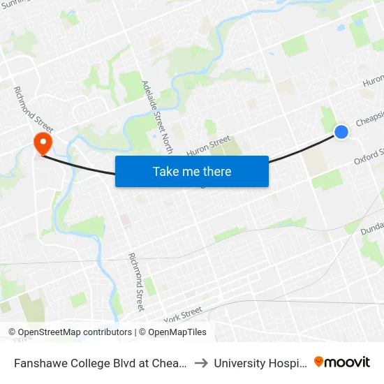 Fanshawe College Blvd at Cheapside Nb - #2228 to University Hospital - LHSC map