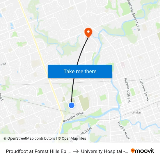 Proudfoot at Forest Hills Eb - #2341 to University Hospital - LHSC map