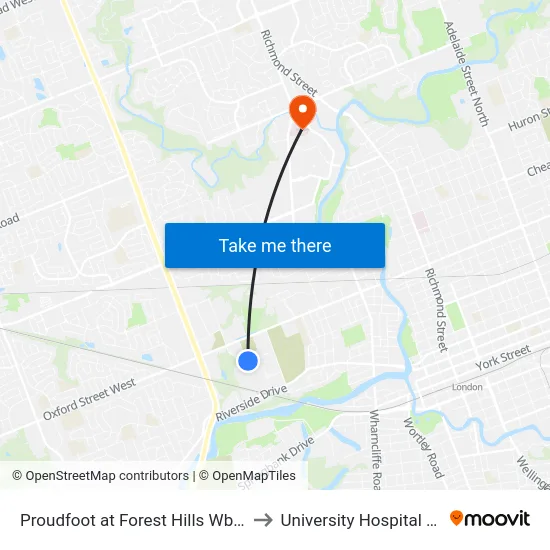 Proudfoot at Forest Hills Wb - #2342 to University Hospital - LHSC map