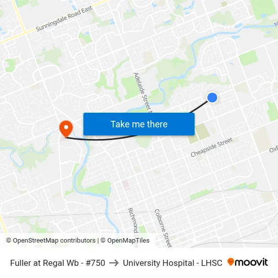 Fuller at Regal Wb - #750 to University Hospital - LHSC map