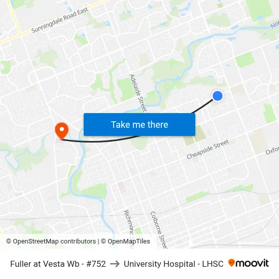 Fuller at Vesta Wb - #752 to University Hospital - LHSC map