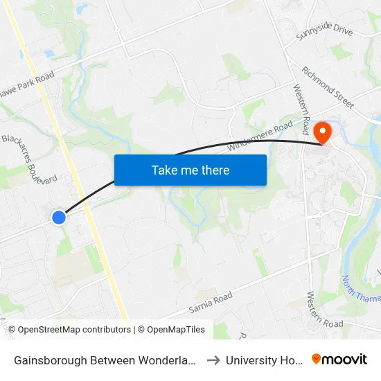 Gainsborough Between Wonderland & Limberlost Wb - #2343 to University Hospital - LHSC map