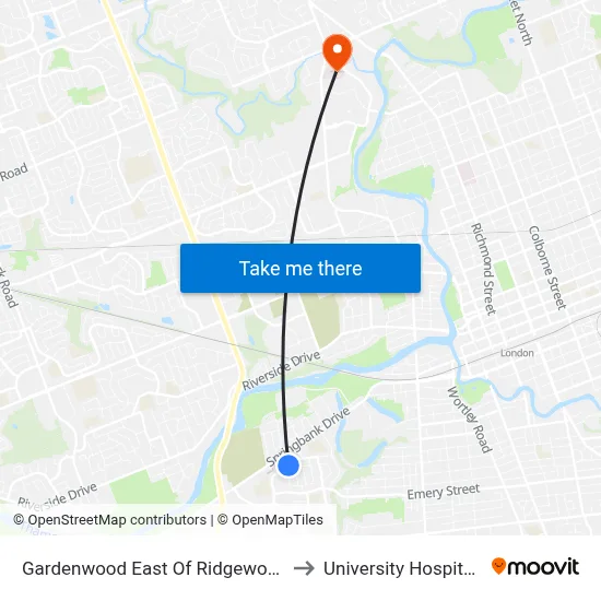 Gardenwood East Of Ridgewood Wb - #763 to University Hospital - LHSC map