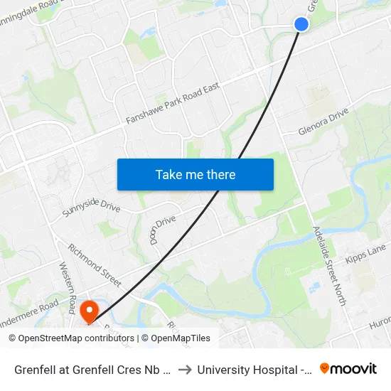 Grenfell at Grenfell Cres Nb - #2705 to University Hospital - LHSC map