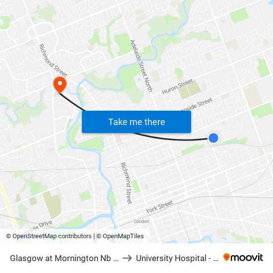 Glasgow at Mornington Nb - #768 to University Hospital - LHSC map