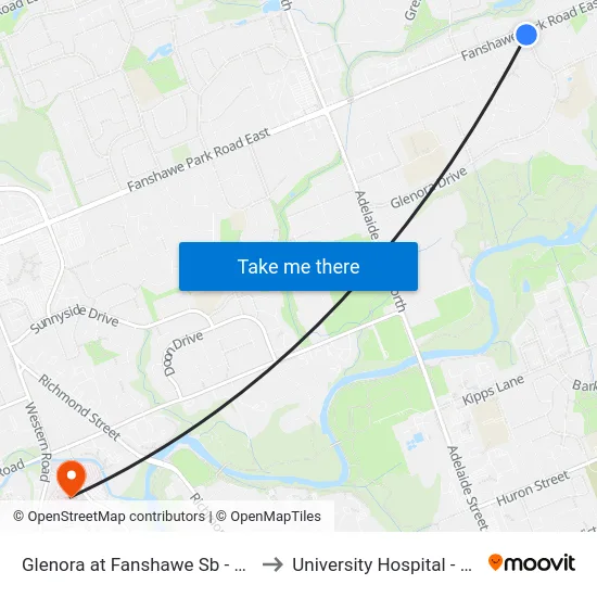 Glenora at Fanshawe Sb - #2839 to University Hospital - LHSC map