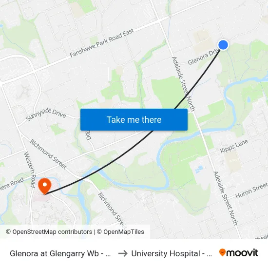 Glenora at Glengarry Wb - #2472 to University Hospital - LHSC map