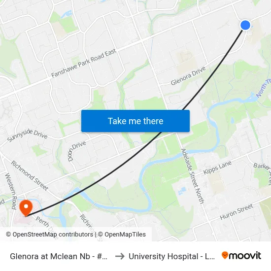 Glenora at Mclean Nb - #2841 to University Hospital - LHSC map