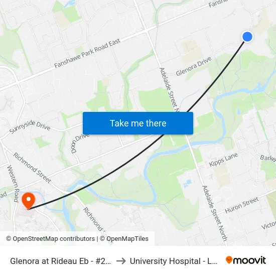 Glenora at Rideau Eb - #2843 to University Hospital - LHSC map