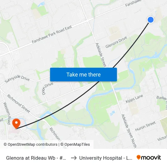 Glenora at Rideau Wb - #2475 to University Hospital - LHSC map