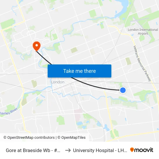Gore at Braeside Wb - #783 to University Hospital - LHSC map