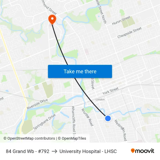 84 Grand Wb - #792 to University Hospital - LHSC map