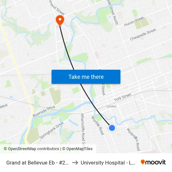 Grand at Bellevue Eb - #2684 to University Hospital - LHSC map