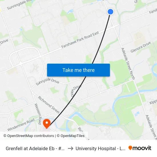 Grenfell at Adelaide Eb - #2706 to University Hospital - LHSC map