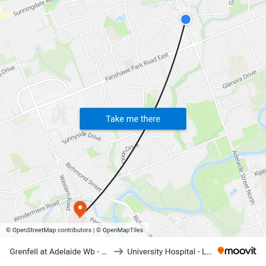 Grenfell at Adelaide Wb - #800 to University Hospital - LHSC map